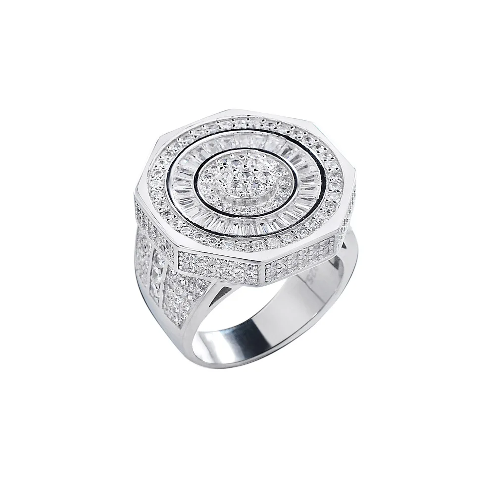 JEWE S925 White Gold T-Square CZ Iced Out Ring