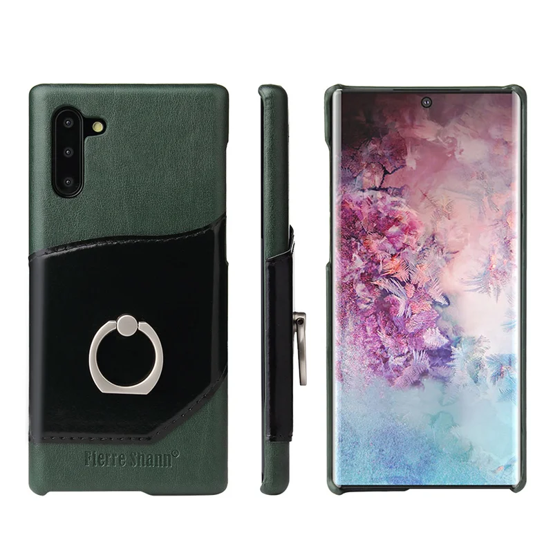 Для samsung Note 10 Pro Чехол из искусственной кожи с кольцом на палец 360 Подставка для samsung Galaxy Note 10 чехол для задней панели Capa Para - Цвет: Black Green