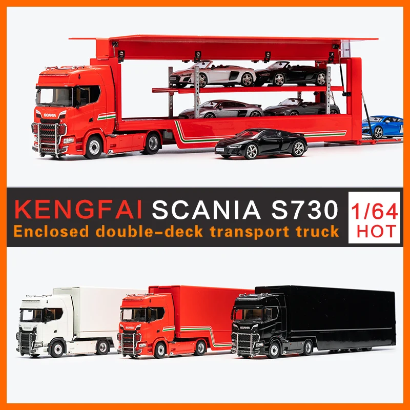 KENGFAI 1:64 Scania S730 Double Deck Gull Wing Tow Truck Diecast Model Car Alloy Simulation Model Of Automobile