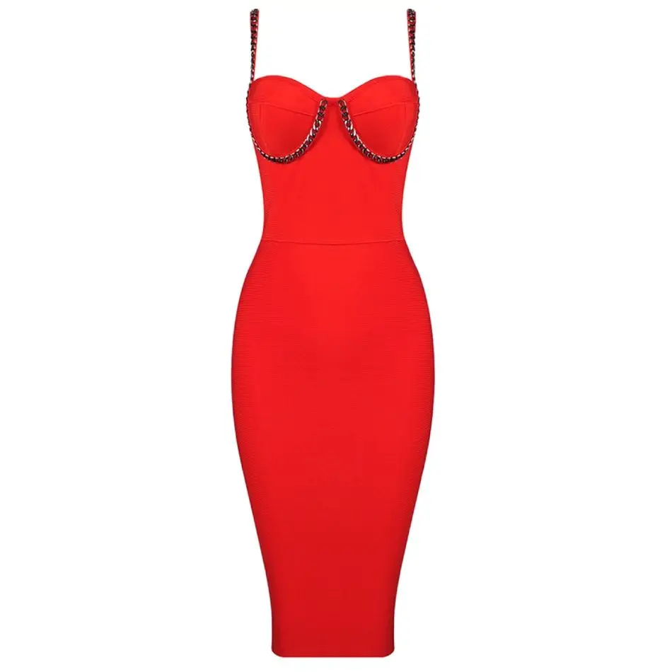 Цепь бюстгальтер на тонких бретелях без рукавов платье средней длины Женская