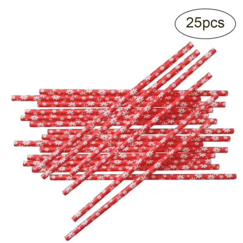 25PCS Disposable Drinking Straws Christmas Design Biodegradable Paper For Holiday Wedding Birthday Party Supplies | Дом и сад