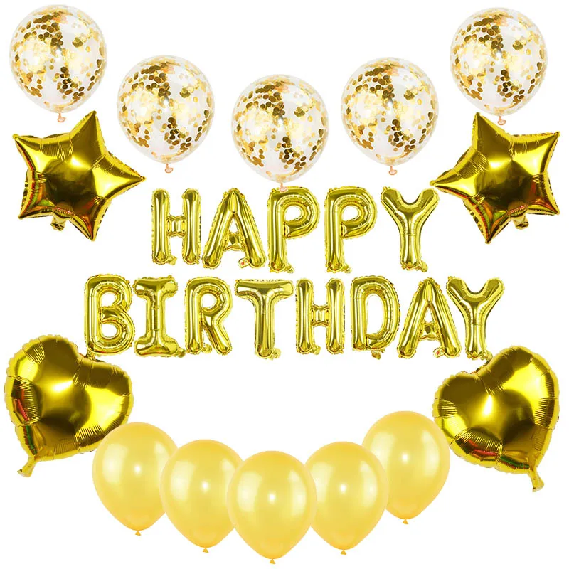 

27pcs/set Happy Birthday Letter Balloons Rose Gold Silver Foil Alphabet Star Heart Ballon for Girl Boy Birthday Party Decoration