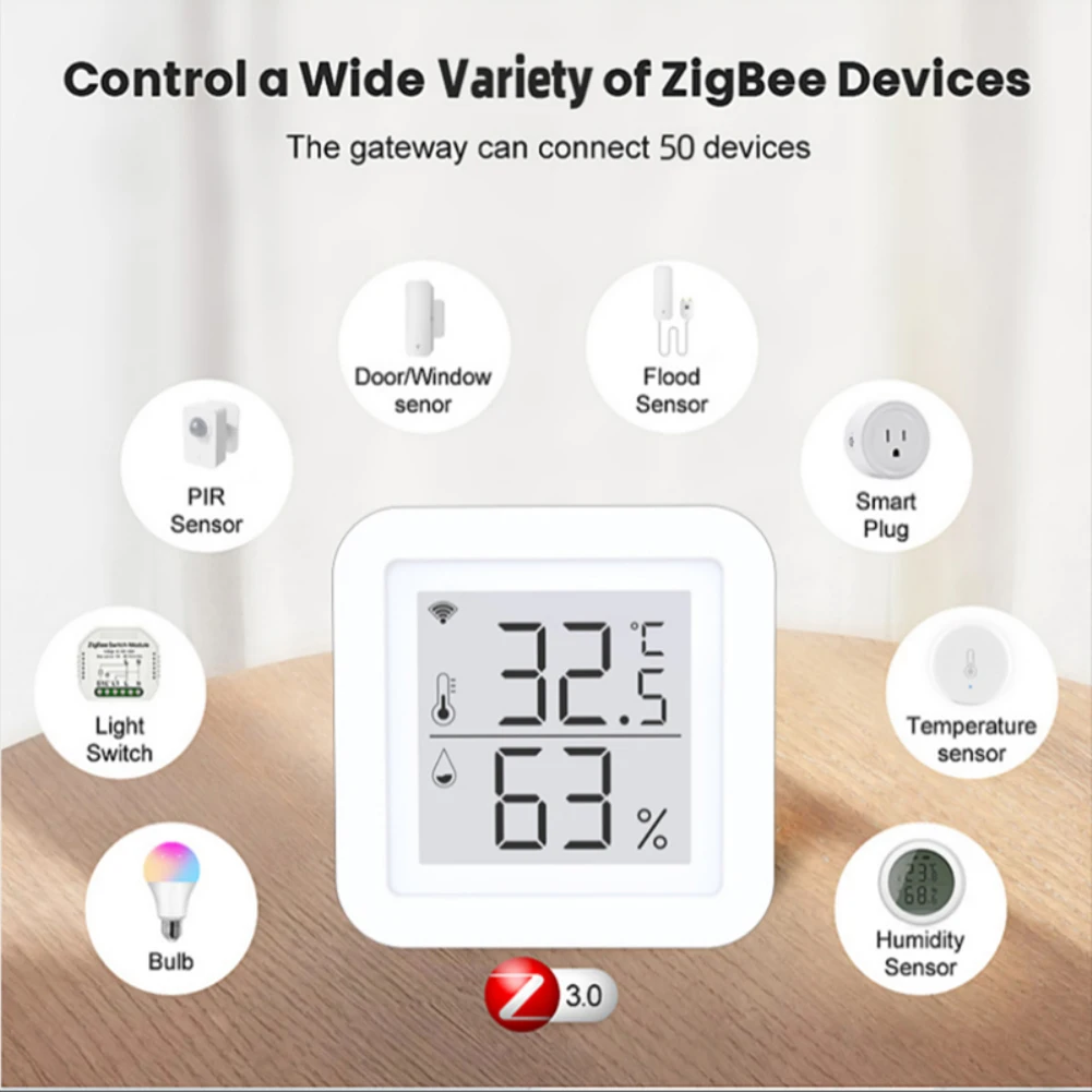 

Беспроводной шлюз Zigbee с датчиком температуры и влажности и ЖК-дисплеем