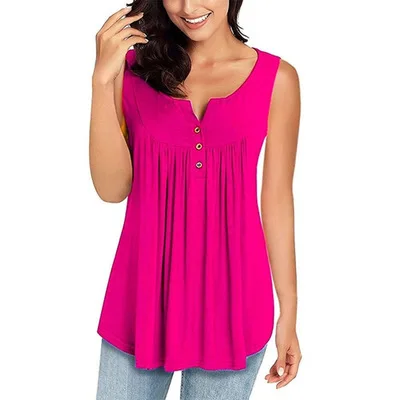 Пуговицы Ebay без рукавов плиссированный Свободный жилет футболка однотонный |