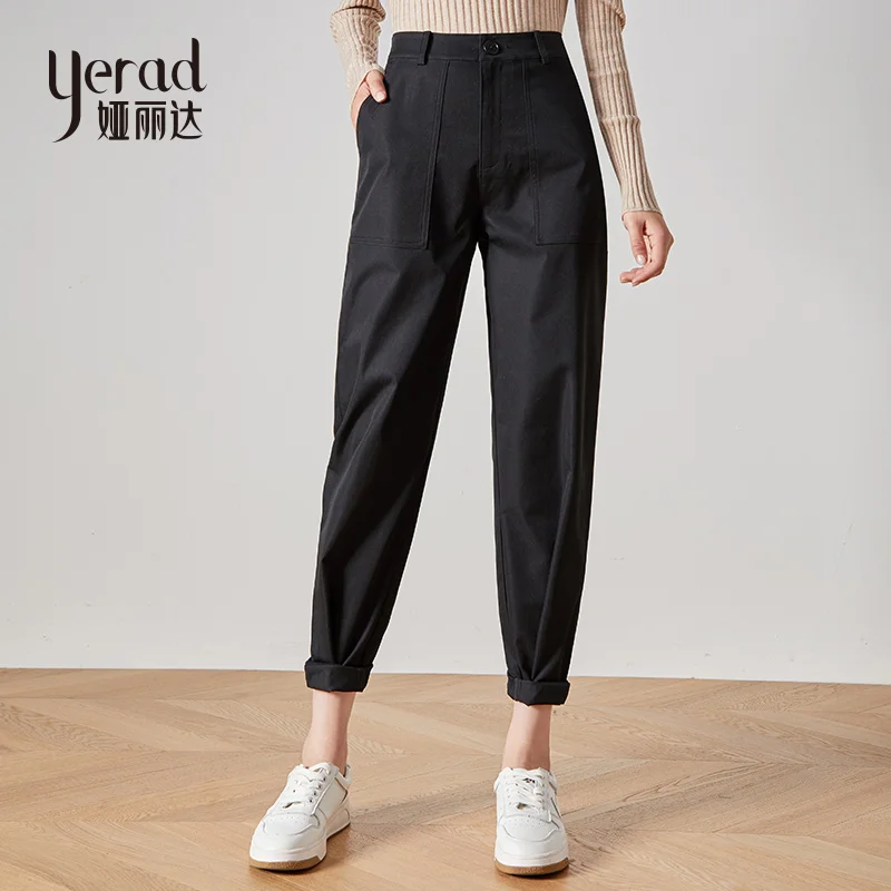 YERAD 2019 Осенние новые женские прямые брюки черные повседневные свободные большие