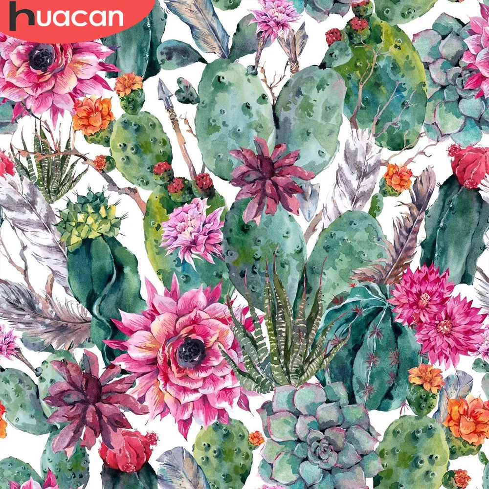 

Алмазная живопись HUACAN, суккуленты, полностью квадратные/круглые, алмазная вышивка, цветы ручной работы, украшение для дома