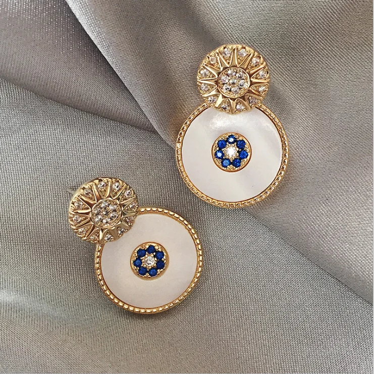 

2020 new women inlaid zircon mother-of-pearl devil's eye fashion earrings