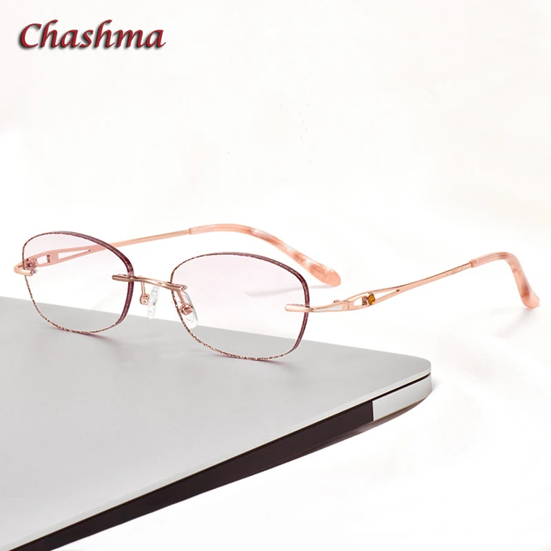 

Titanium Gray Colored Lenses Rimless Glasses Light Frame Women Gradient Glass Eyewear Prescription Graduation Glasses Female