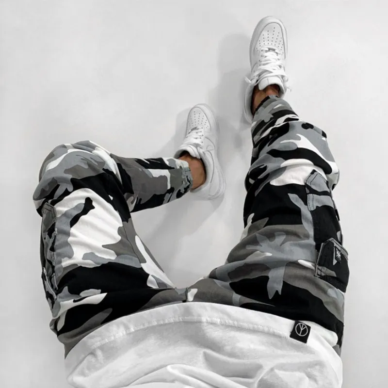 Men Spring Autumn Large Size S-3XL Waist Camouflage Multi Pocket Tight Fashion Small Feet Work Jeans
