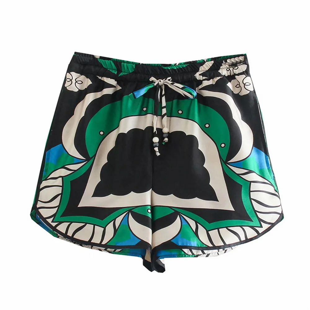 

Uefezo Bermuda Shorts Women Summer 2021 Green Print High Waist Short Pants Women Vintage Loose Casual Streetwear Shorts Sets