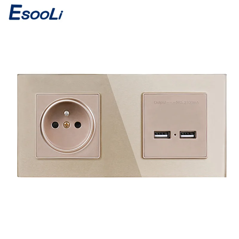 Двойная французская стандартная электрическая розетка Esooli 16 А Ex-порт стеклянная