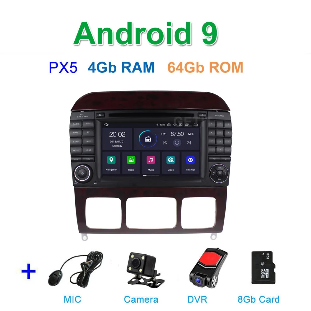 PX5 4G CAM DVR SD DSP 64G PX6 Android 9 Автомобильный DVD стерео радиоплеер gps для Mercedes Benz S Class W215 W220 S320 S400 S420 S430 S280 S350 - Цвет: PX5 4G CAM DVR SD