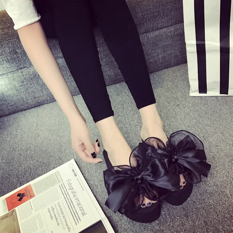 Модные Вьетнамки с бантом женские Пляжные сланцы летние Нескользящие сандалии