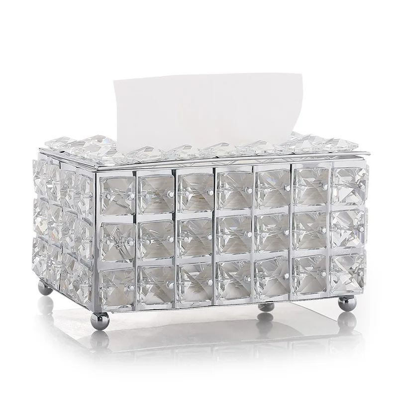

Rhinestone Tissue Box Paper Rack Office Table Accessories Facial Case Holder Napkin Tray for Home Hotel Car