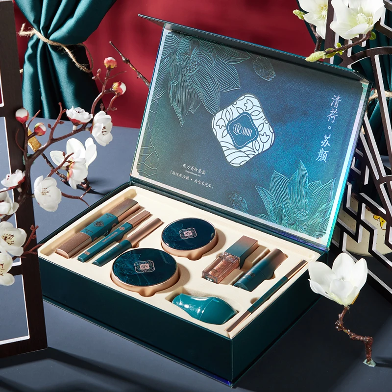 9PCS Oriental Beauty Set Foundation Repair Lipstick Concealer Air Cushion BB Cream Eyebrow Pencil Eye Shadow Gift Box | Красота и