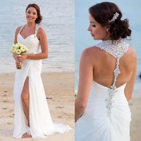 rustic beach wedding dresses white chiffon 2020 sexy backless country wedding dress with beaded crystal sexy slits bridal gowns