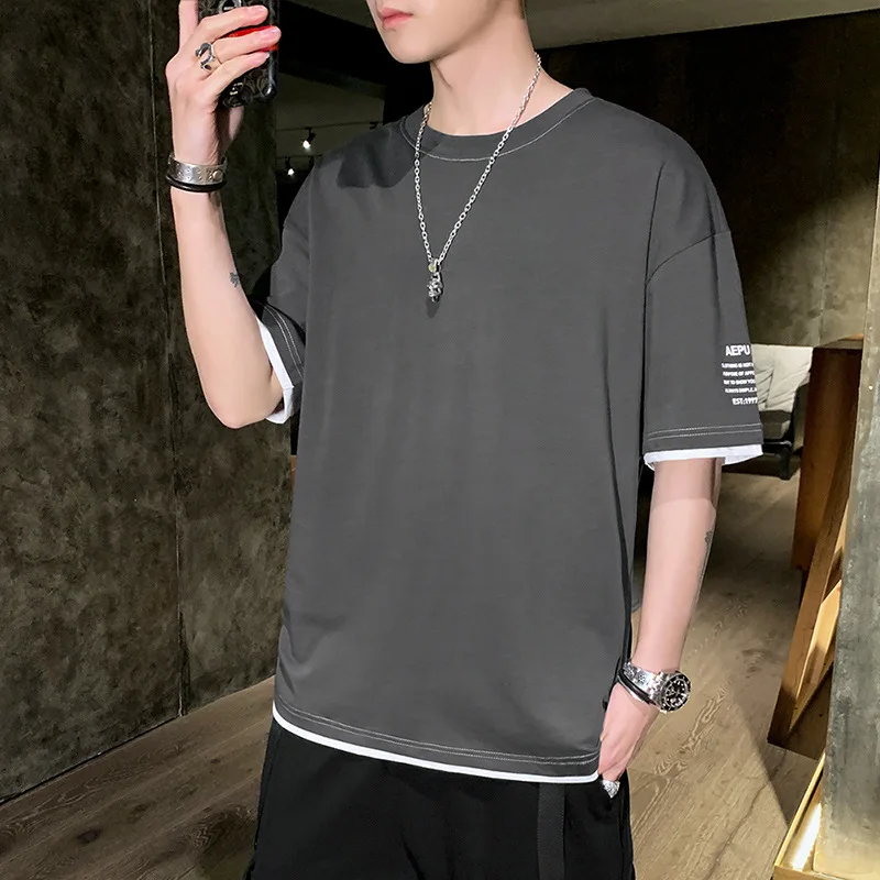 

2021 New Short Sleeve T-Shirt Men's Color Half Sleeve Cotton 100923