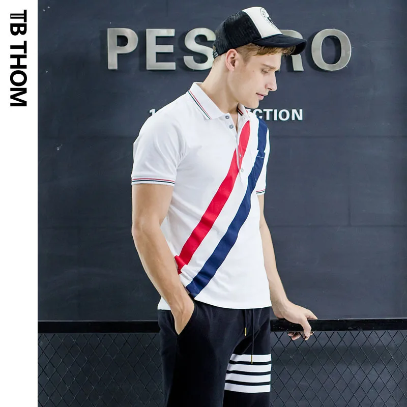 

THOM 2021 TB men's contrast color short sleeve polo shirts with pocket summer casual polo shirts men cotton tees male