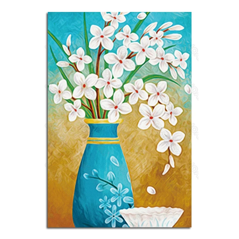 

Modern Realistic Painted Vase Flower Arrangement with Flower Tree Pattern Background Poster Living Room Decoration Wall Painting
