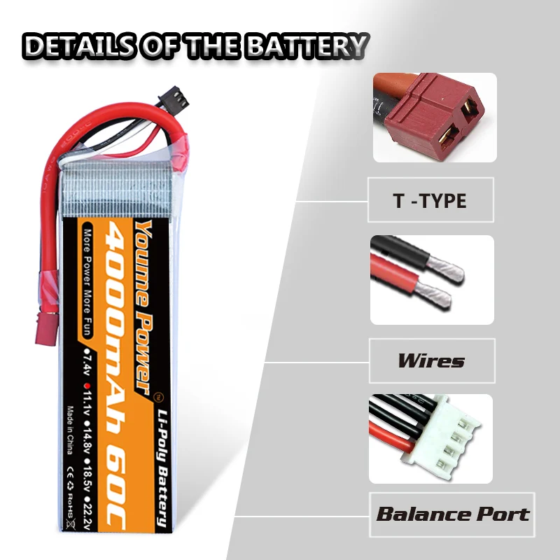 Батарея Lipo 2S 7 4 V 3S 11 1 4S 14 8 6200mAh 6S 6500 22 2 mAh 3300mAh 4000mAh 4500mAh 50C 60C T DEAN для автомобилей