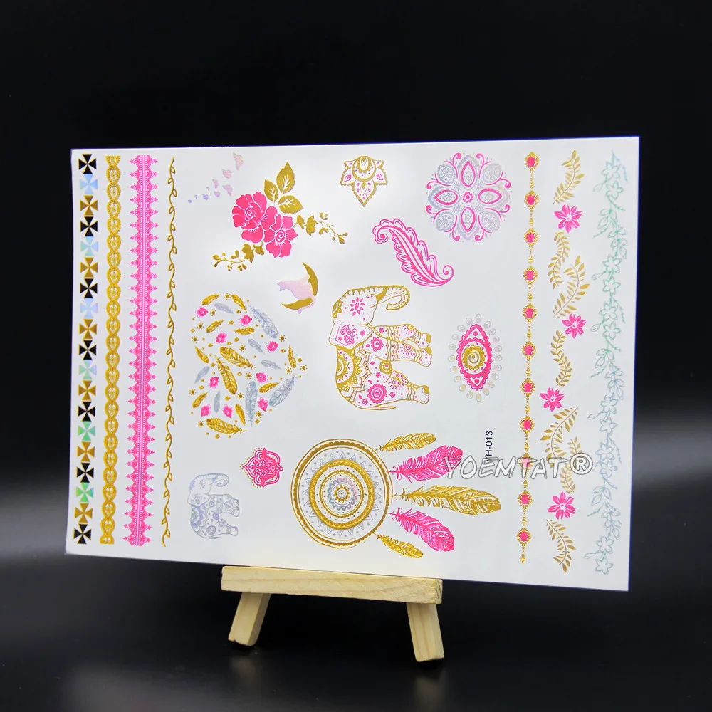 Золотые розовые серебряные слоны Временные татуировки наклейки для женщин детей