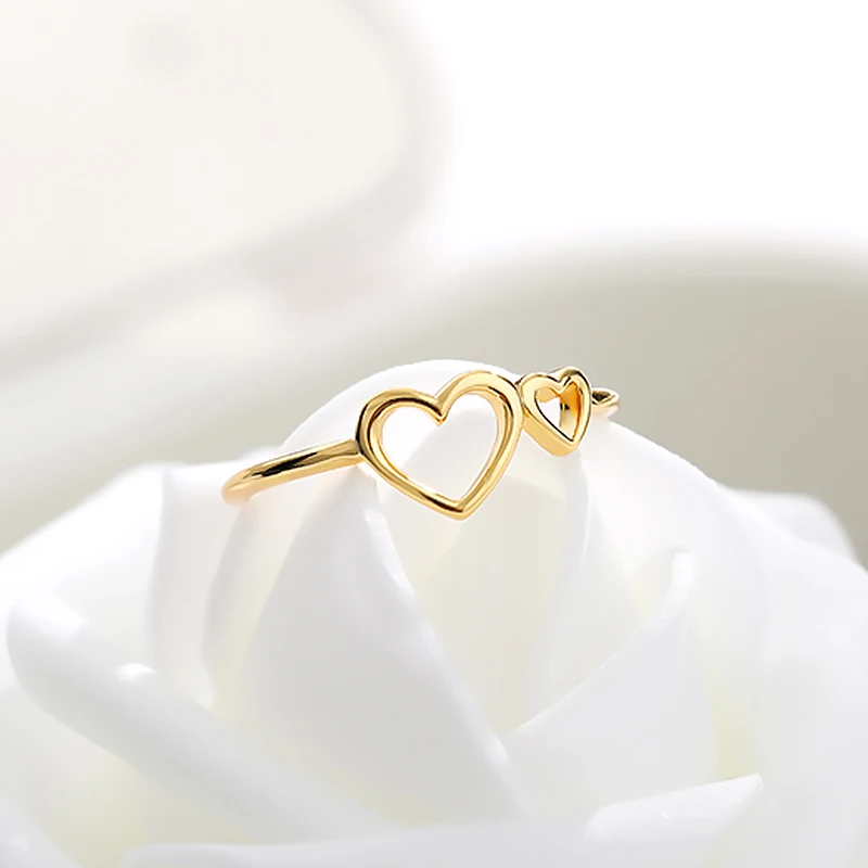 Romantic Hollow Out Two Heart Rings For Women Girls Opening Toe Ring Anillos Mujer Gold Couple Gift BFF Jewelry Accessories | Украшения и