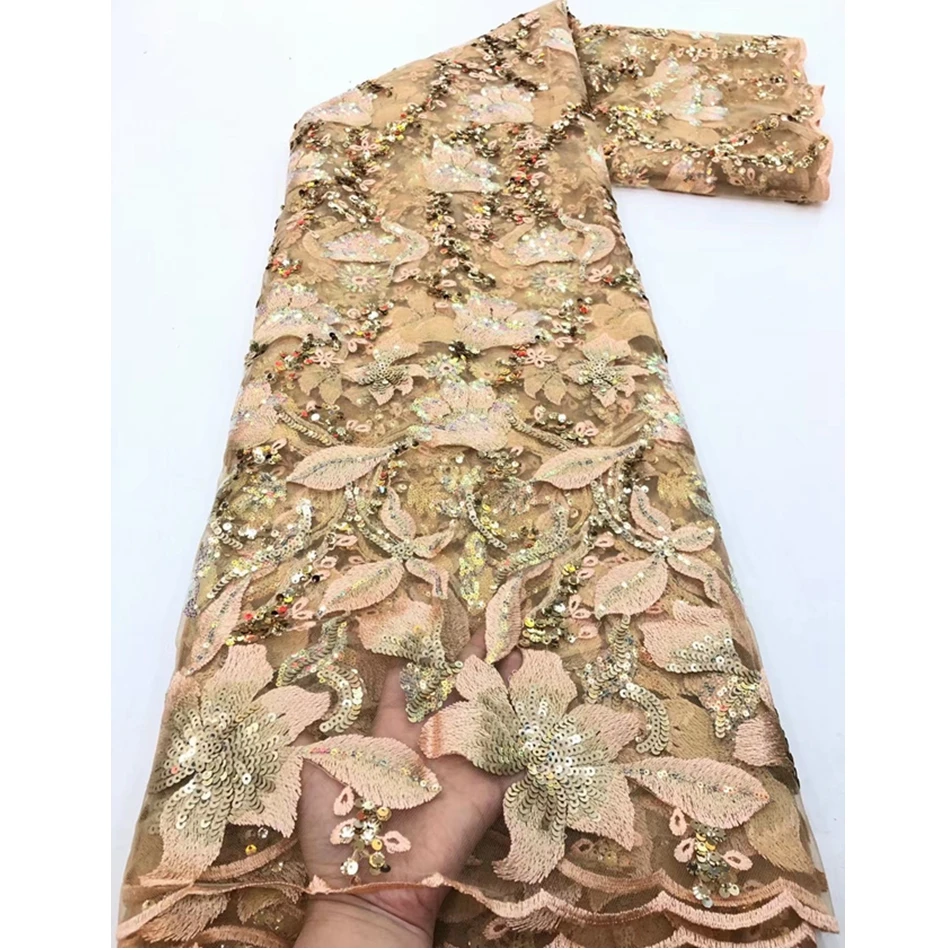 Лидер продаж нигерийская кружевная ткань оранжевого цвета 2021 Африканский