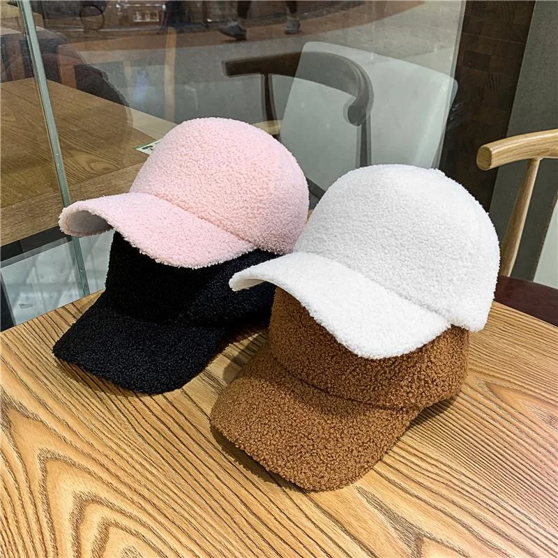 

Baseball cap ladies fall/winter woolen teddy down cap with thick warm curved cornice fashion trend