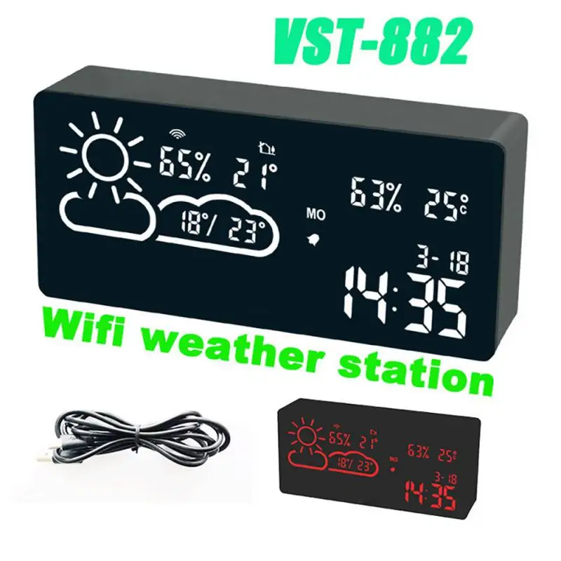 

Цифровой светодиодный Будильник, настольные электронные часы с функцией измерения температуры и влажности, для дома и офиса