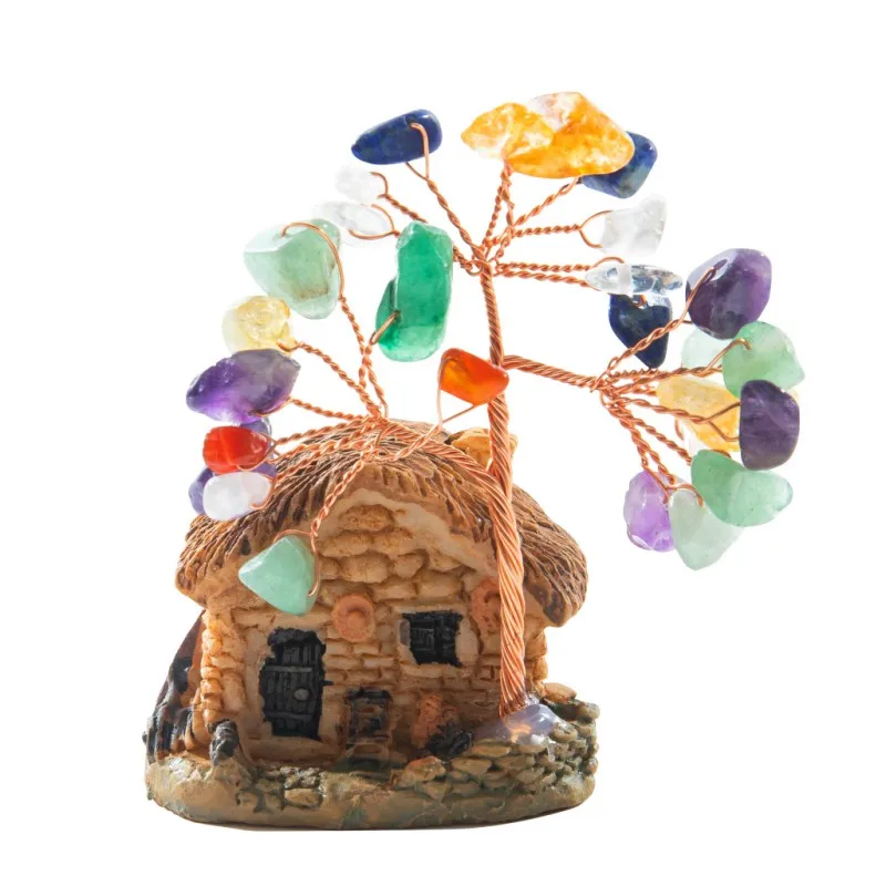 

House Front Tree Copper Crystal Fortune Tree Healing Gemstone Crystal Bonsai Fortunes Household Desktop Decoration Small Bonsai
