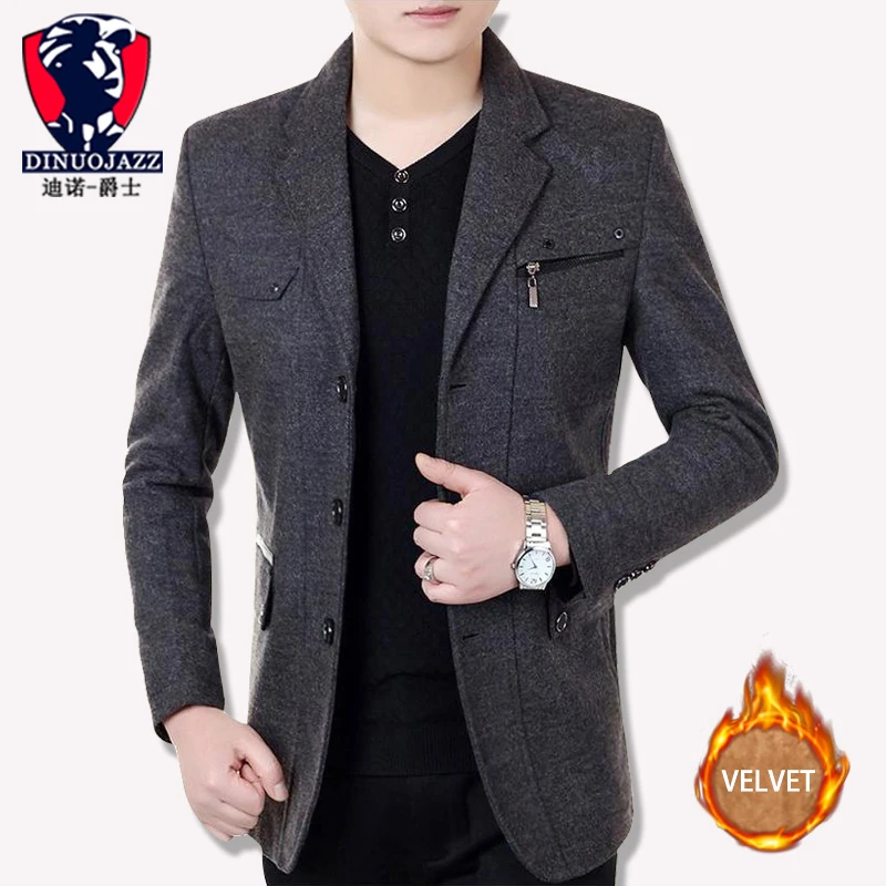 gray Plus cashmere Мужское зимнее пальто, мужское пальто, шерстяное мужское пальто, теплое, на молнии, с карманами, украшение, с отворотом, с отложным воротником, костюм - Цвет: gray Plus cashmere