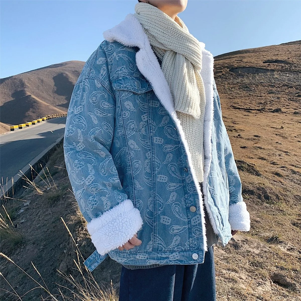 

Зимние мужские утепленные джинсовые куртки, Свободные Шерстяные тренчкоты с принтом, теплая черная/синяя одежда, мужская куртка, пальто