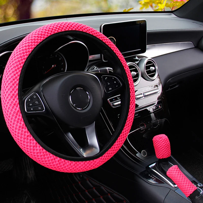 

38CM Universal Ice Silk Steering Wheel Cover Wear-resistant Anti-slip Car Accessories Gear Handbrake Cover Interior Absorb Sweat