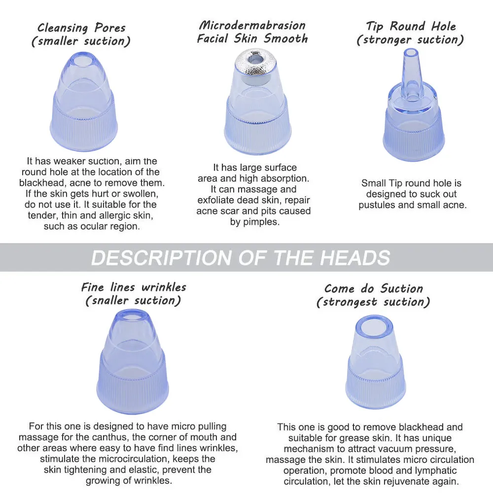 5 сменных точек для удаления черных + 4 шт. игл акне вакуумный прибор очищения пор и