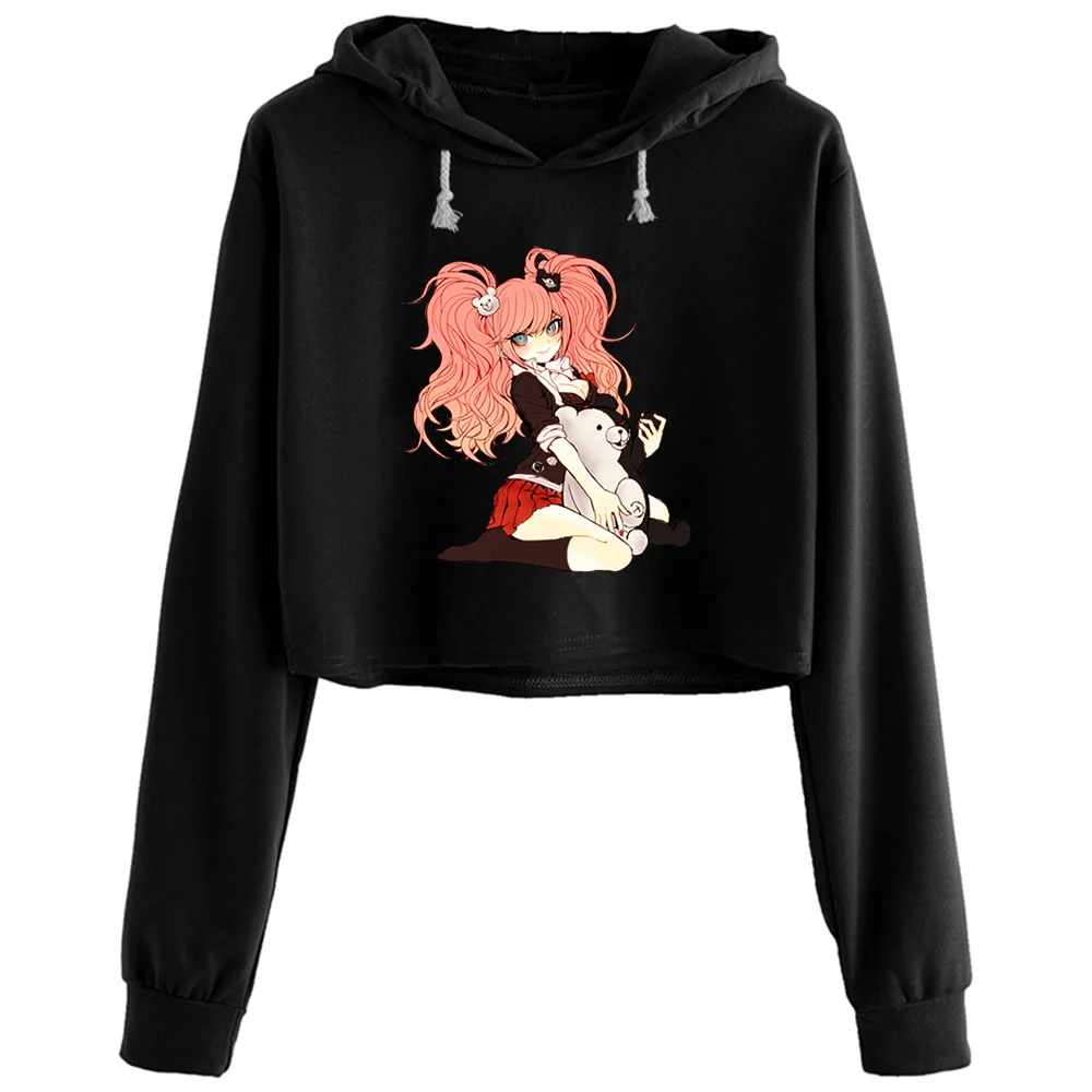 

Junko Monokuma Crop Hoodies Women Harajuku Anime Emo Aesthetic Pullover For Girls