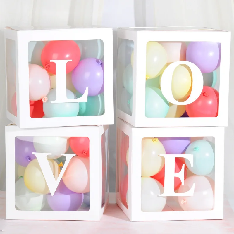 Love White 4 шт./компл. пластиковый надувной шар коробка с младенцем любовь стикер печать на прозрачной поверхности куб Подарочный Органайзер детская игрушка в ванную свадьба день рождения - Цвет: Love White