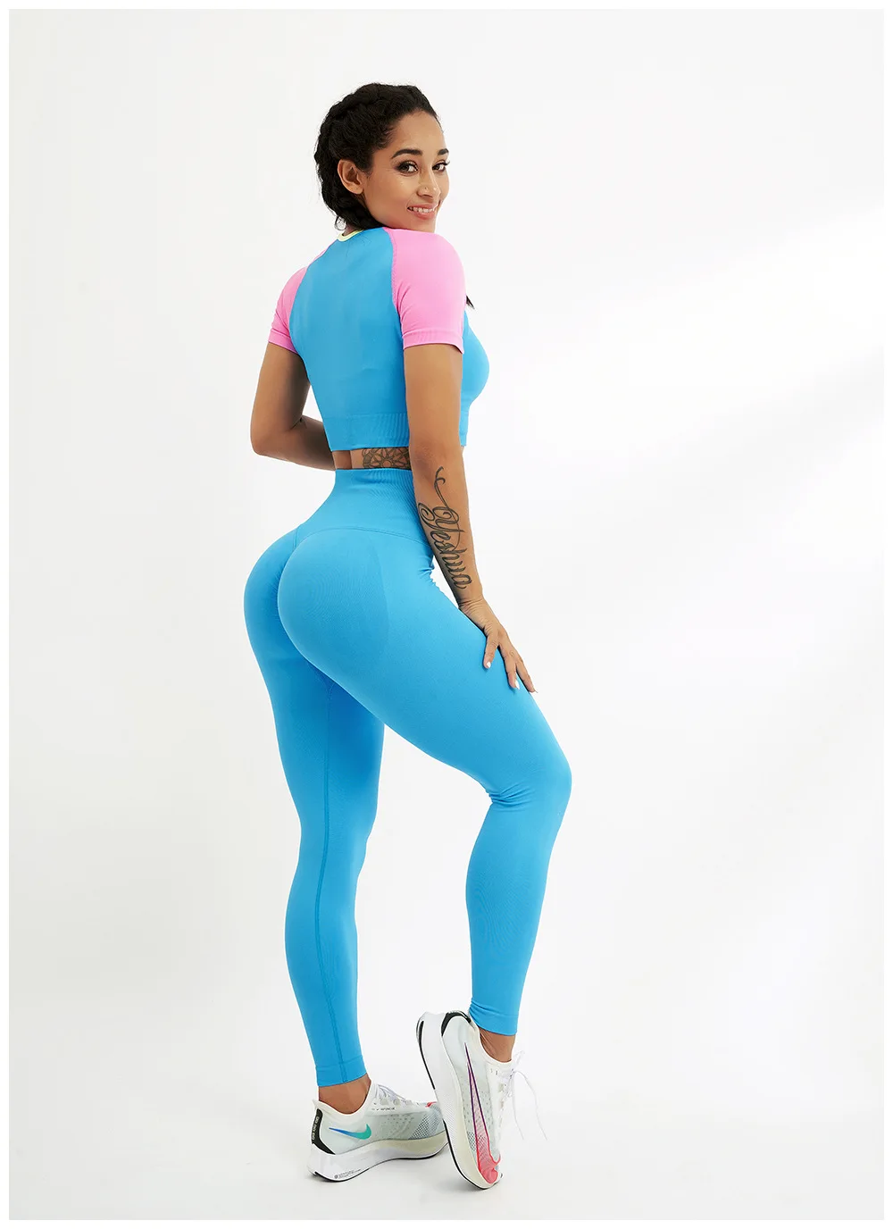 

Casual 2 PCS Seamless Women Yoga Set Contrast Color T Shirt+Skinny Breathable Long Pants Fitness Sport Gym Deep Squat Clothing