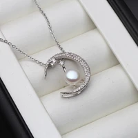 2021 trendy white freshwater natural pearl necklace for women925 sterling silver moon pendant fine jewelry girl birthday gift