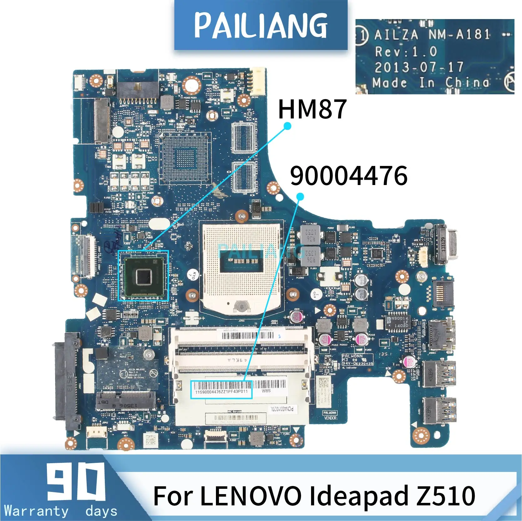 PAILIANG материнская плата для ноутбука LENOVO Ideapad Z510 материнская плата SR17E HM87 AILZA NM-A181 90004476 tesed DDR3