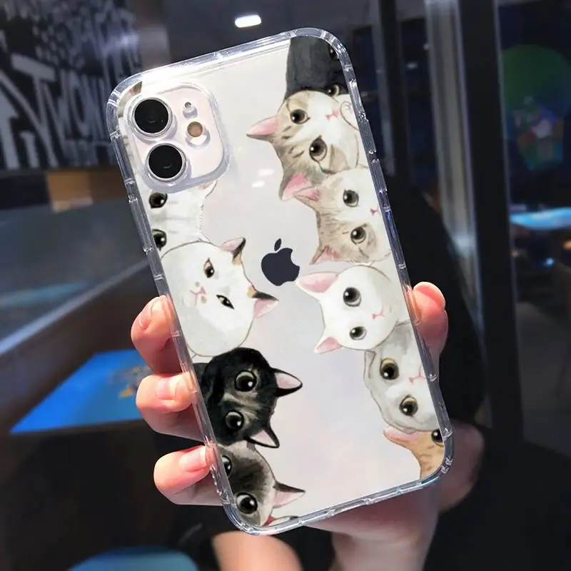 

cat cute lovely funny Phone Case Transparent for iPhone 11 12 mini pro XS MAX 8 7 6 6S Plus X 5S SE 2020 XR