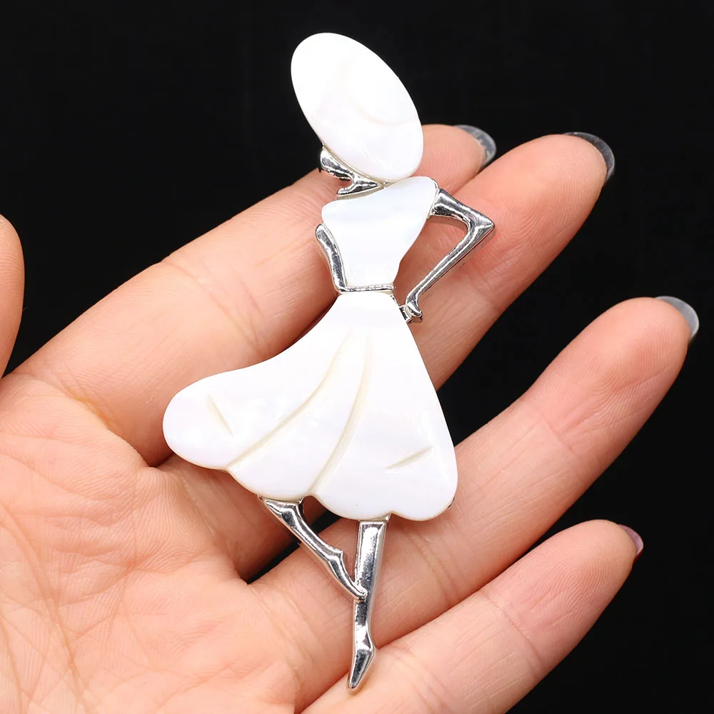 

Natural Mother of Pearl Shell Lady Girl Brooches Women Weddings Banquet Party Brooch Pins for Dual Use Jewelry Pendant Necklace