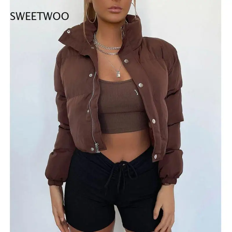 Women Short Puffer Jacket 2021 Winter Cotton-Padded Thick Parkas Zipper Winter Bubble Coat Warm Casual Hot Street Outfits New