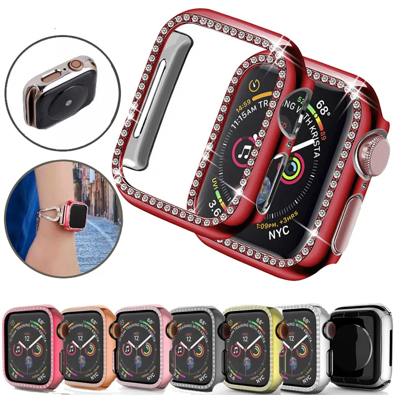 Металлический Алмазный защитный чехол для Apple Watch защита экрана серии 4 3 2 1 38 мм 42 40