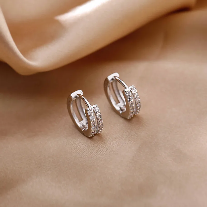 

Prevent allergy 925 Sterling Silver Double Row Crystal Round Stud Earrings For Women Jewelry Pendientes Brincos eh313