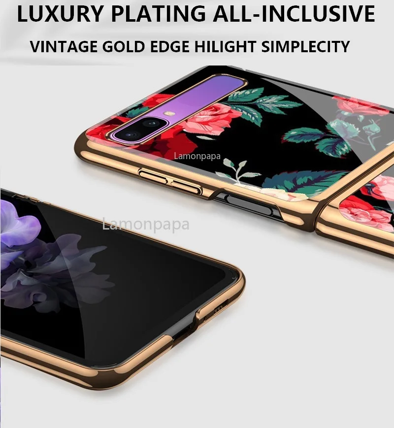 girls rose phone case for samsung galaxy z flip 5g cover f7000 luxury tempered glass protective shell for samsung z flip case free global shipping