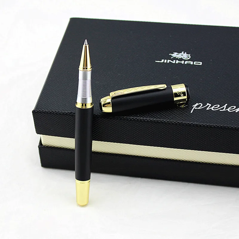 JINHAO роскошный и высококлассный золотой цвет металлический круглый РОЛИК ручка быстрое письмо Бизнес Мужская шариковая ручка