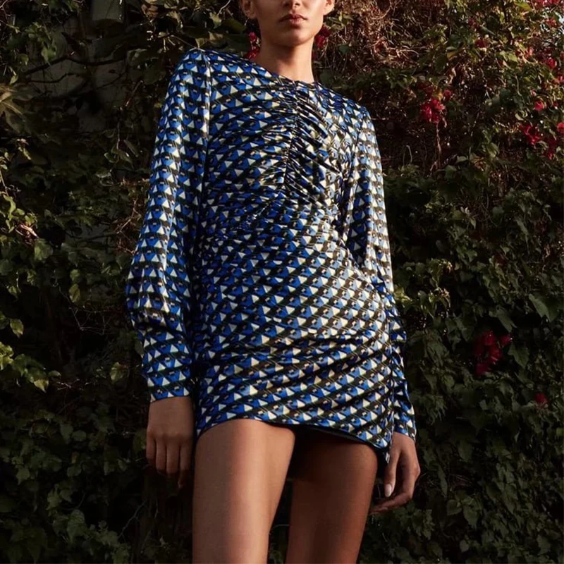 

Женское офисное мини-платье WXWT Za, осеннее платье с геометрическим принтом и длинным рукавом, OZZ1283, 2021