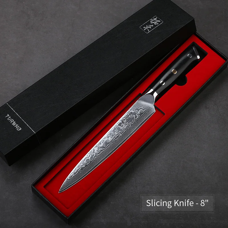 Slicing knife TURWHO 8 ''профессиональный нож шеф-повара Gyuto японский дамасский кухонный нож из нержавеющей стали очень острые кухонные ножи G10 Ручка - Цвет: Slicing knife