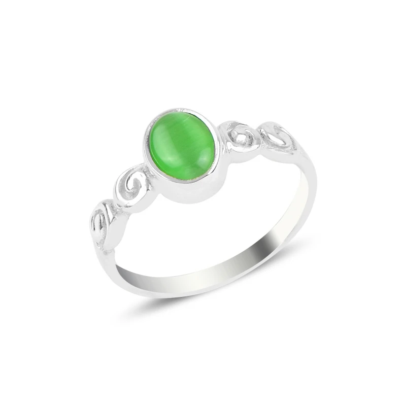 

Серебряное зеленое обручальное кольцо Silverlina с кошачьим глазом