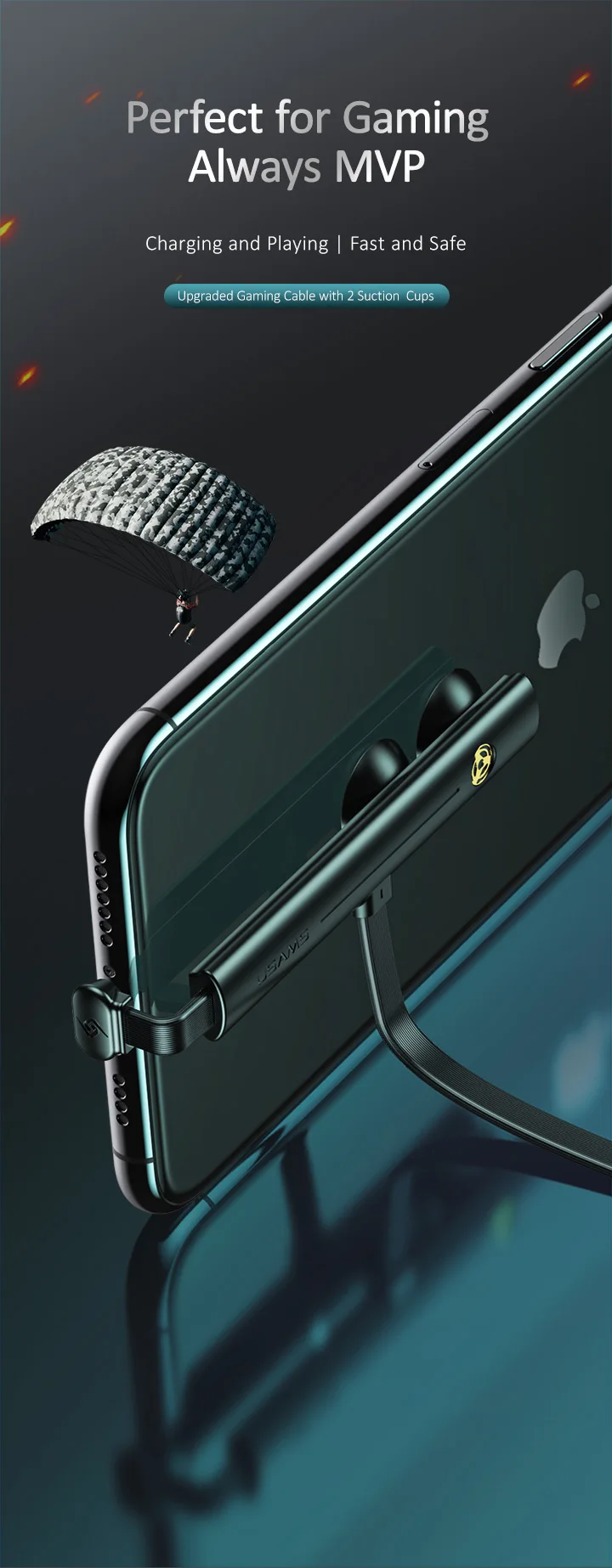 Кабель USAMS type-C 5V-2A для быстрой зарядки USB C, игровой usb-кабель, 180 градусов, быстрая зарядка для iPhone samsung S9 S8